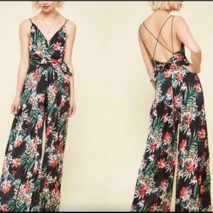 Promesa Wide Slit Leg Floral Jumpsuit